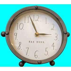 Rae Dunn Clock By Design Styles, Standing, Table, Desk, Gray Metal, Round 6”